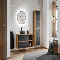 BADMÖBEL-SET 4 Teile - Hampton H BM10 - in Huton Oak / Dark Concrete - Dunkelgrau, Holz (100/170/46cm)