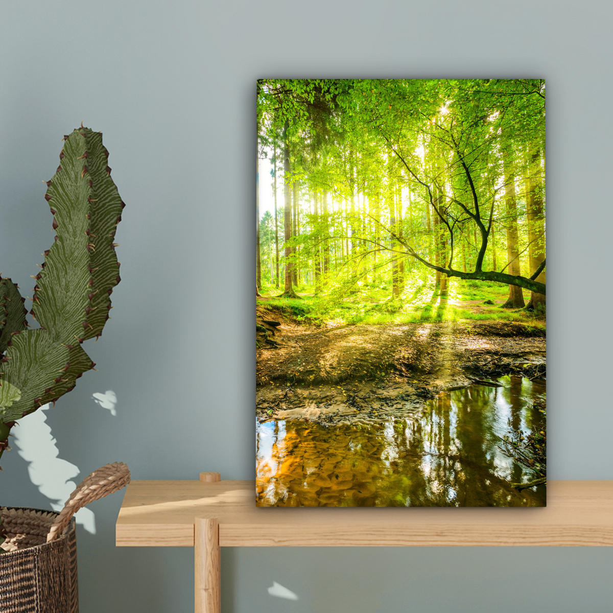 LEINWANDBILD Wald - Landschaft - Wasser - Bäume - Sonne - Grün - Natur 20x30 cm - Grün, Textil (20/30cm) - MuchoWow