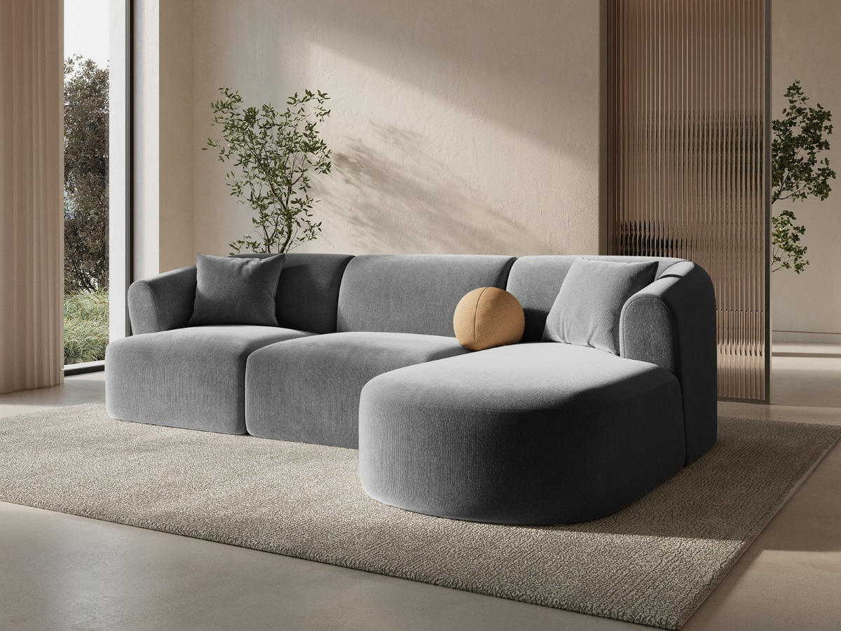 MODULARES-ECKSOFA rechts Campi aus Samt grau 4 Sitzplätze - Grau, Textil (156/256cm) - Cosmopolitan Design