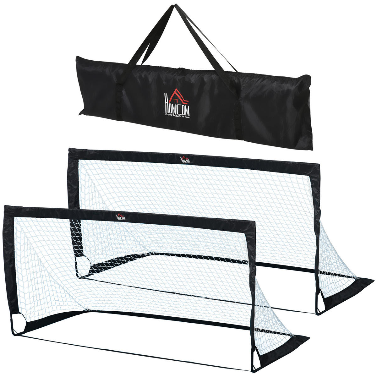 FUSSBALLTOR DE-10388 2er Set faltbar 183x90x90 cm Schwarz - Schwarz, Metall (90/183cm) - ComfortXL