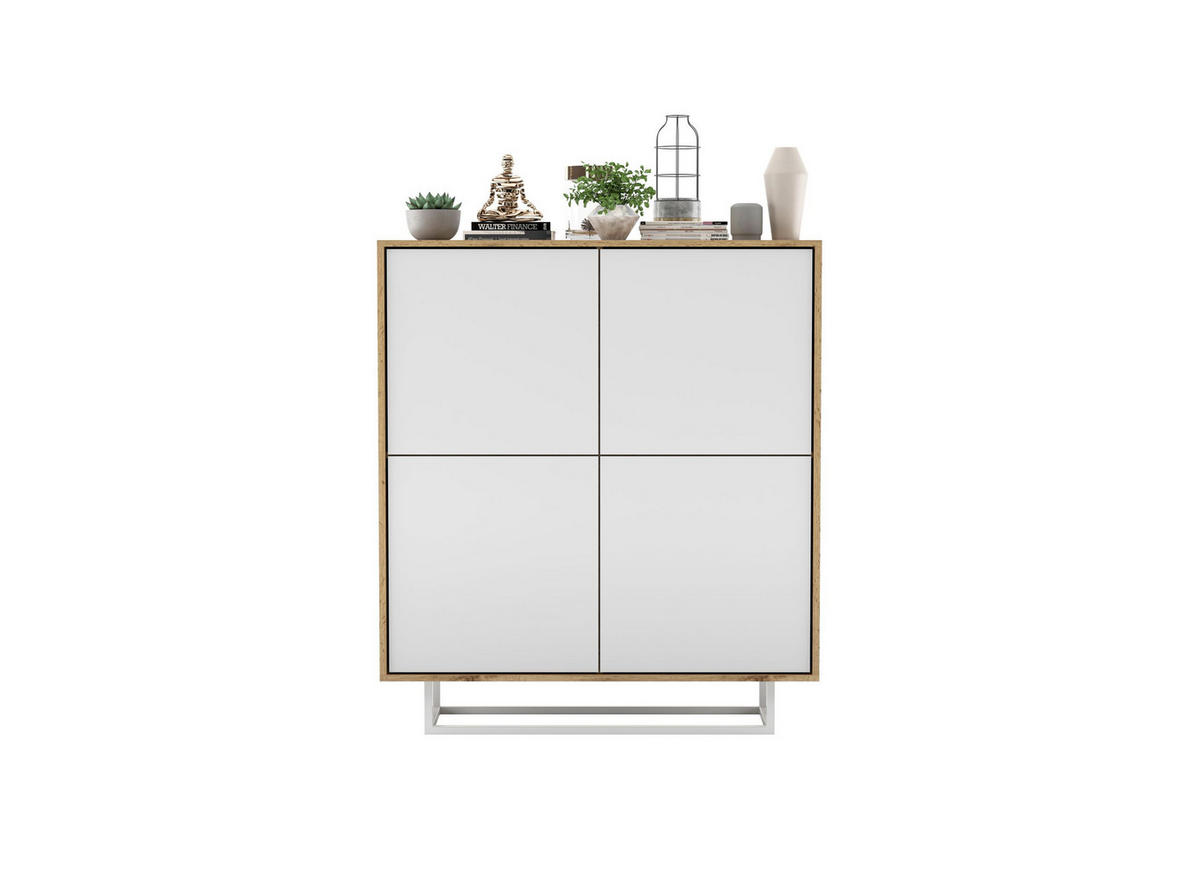 KOMMODE Apollo 4D Eiche wotan Weiß Matt 113 cm - Weiß, Holzwerkstoff/Metall (113/127/35cm) - Meble Lindner