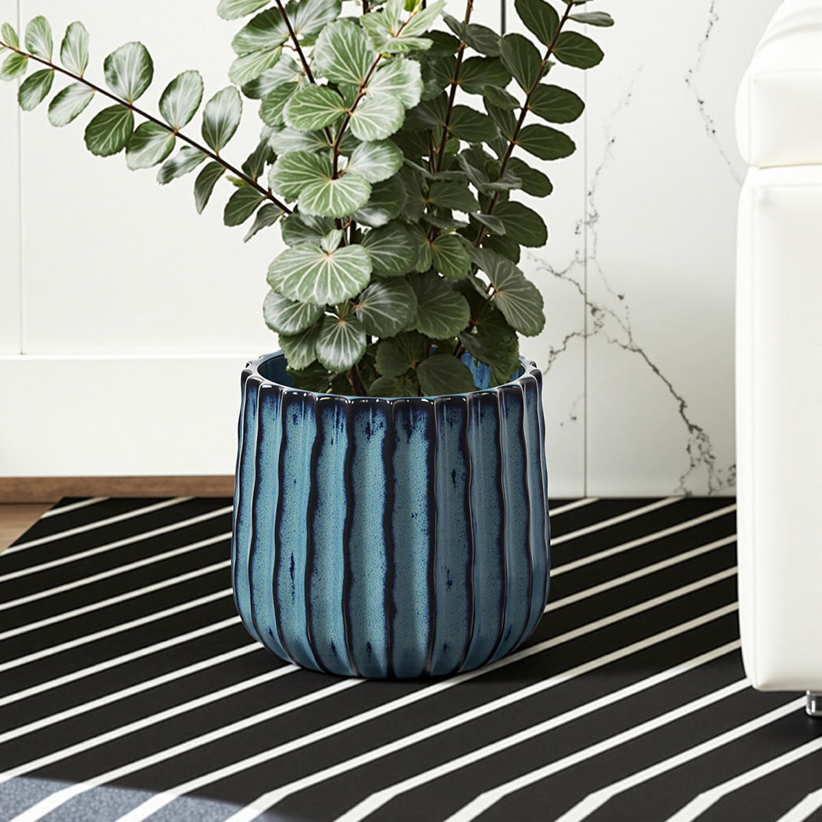 KERAMIK Blumentopf Blauer Durchmesser 21 cm, Höhe 21,5 cm - Blau, Keramik (21cm) - Hometopia