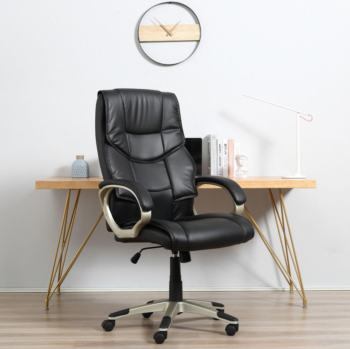 BÜROSTUHL höhenverstellbar 70 x 58 x 114-124 cm Schwarz - Schwarz, Metall (58/124/70cm) - Meubliv
