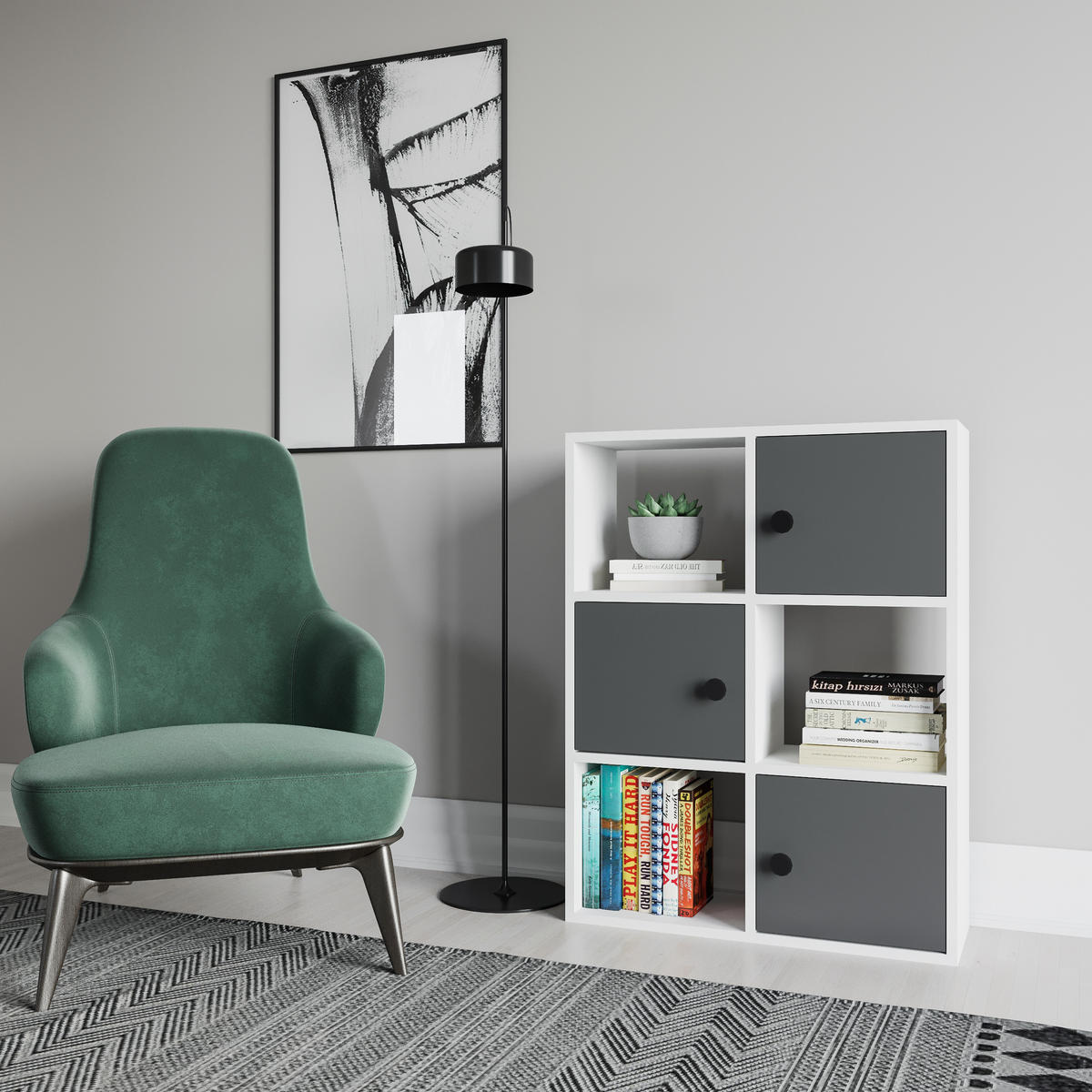 BÜCHERREGAL Tilton Weiss Anthrazit - Weiß/Grau, Holzwerkstoff (25/93/72cm) - Decorotika