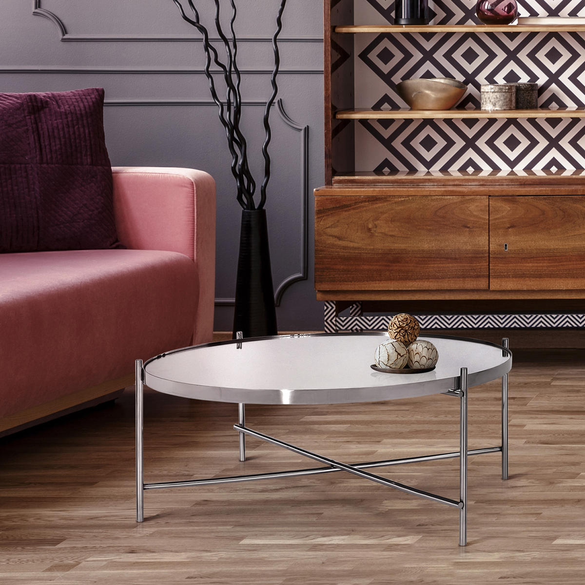 COUCHTISCH rund Silber 75/35 cm - Silberfarben, Metall (75/35/75cm) - WOMO-DESIGN