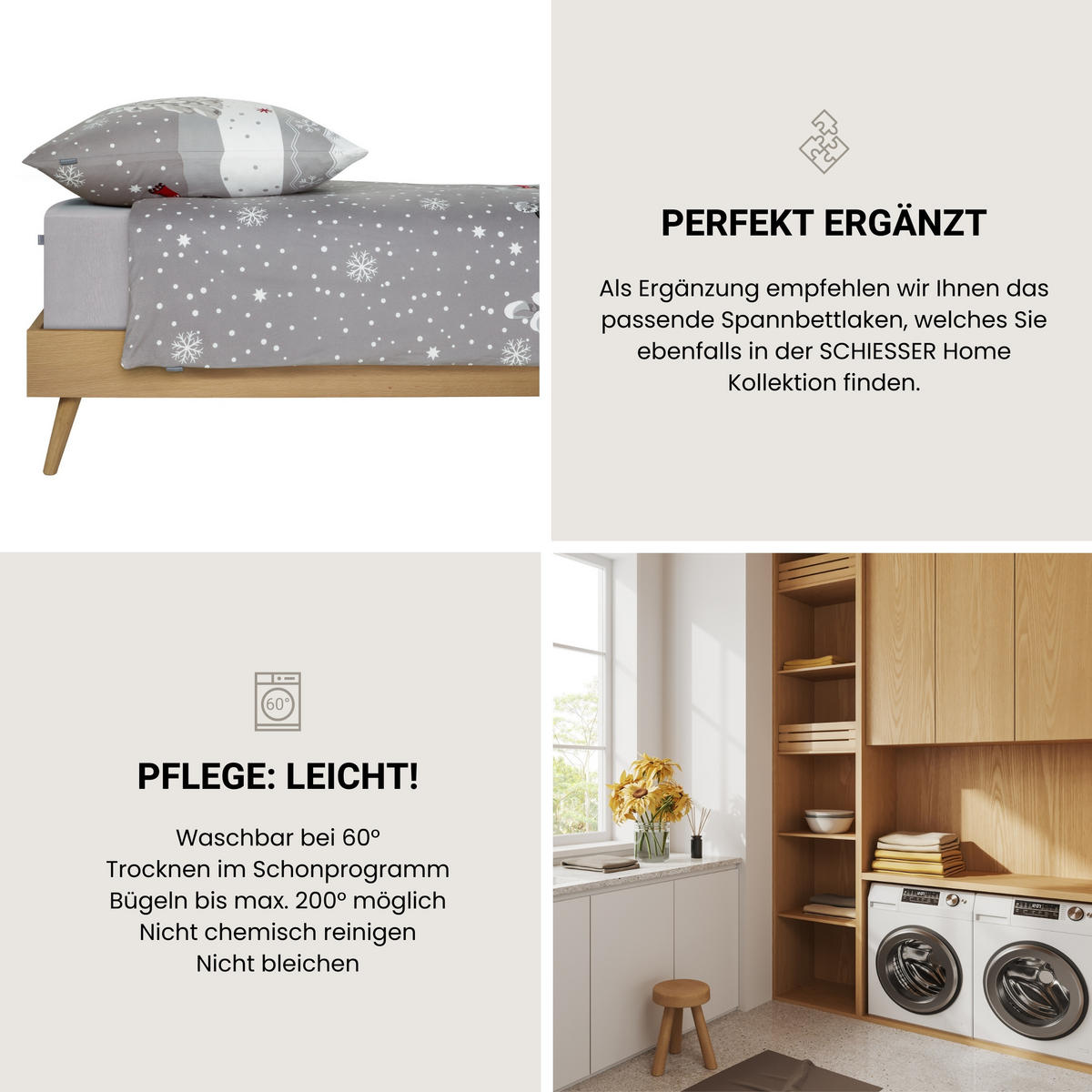 BETTWÄSCHESET Telso - Feinbiber - 2-teilig - 155 x 220 cm - Grau - Grau, Textil (155/220cm) - SCHIESSER