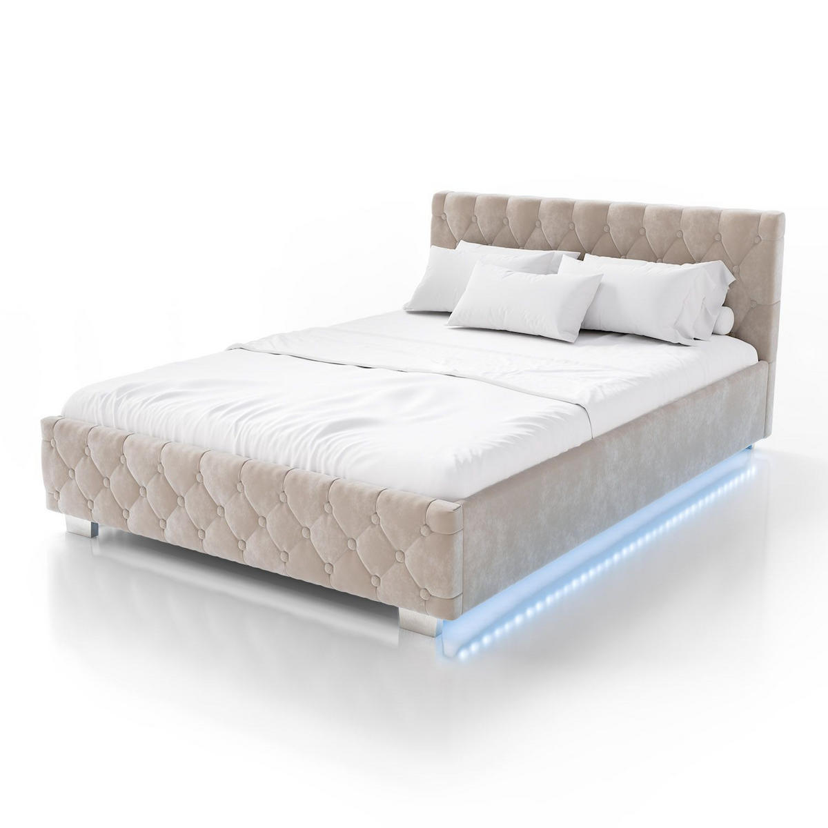 POLSTERBETT Nizza Beige 140x200 cm mit Bettkasten und LED - Beige, Holzwerkstoff (140/200cm) - Juskys
