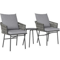 BISTROSET 58/63/69 cm mit 2 Sesseln, Tisch und abnehmbaren Kissen, Stahl, Grau - Grau, Metall - Redom