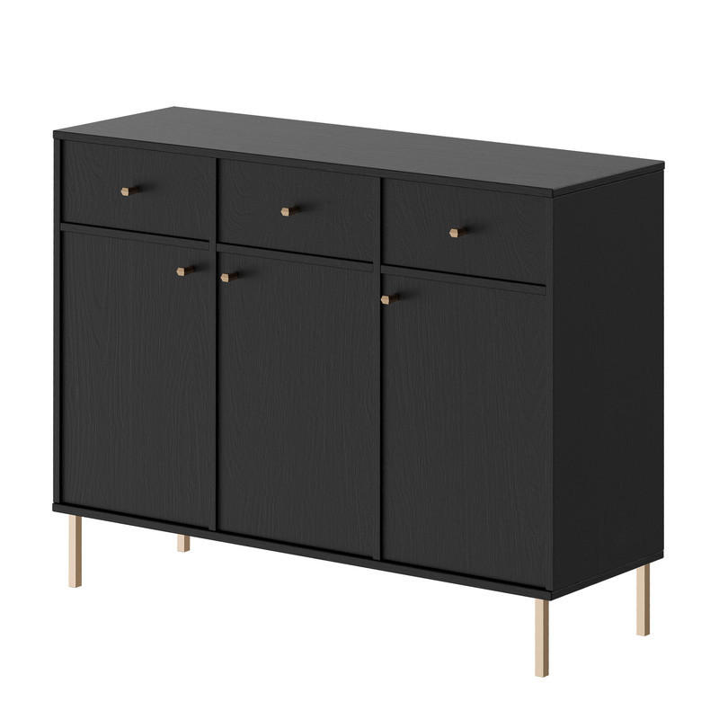 KOMMODE FLOW 124/41/95 cm, 3 Schublade(n), Schwarz - Schwarz, Holzwerkstoff/Metall (124.5/95/40.8cm) - Idohome