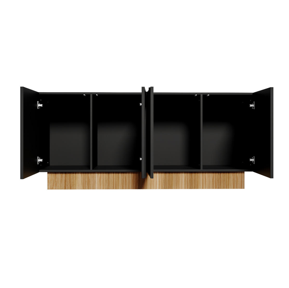 KOMMODE 160/75/38 cm Schwarz aus Spanplatte mit 4 Türen - Schwarz, Holzwerkstoff (38/75/160cm) - OKMYHOME