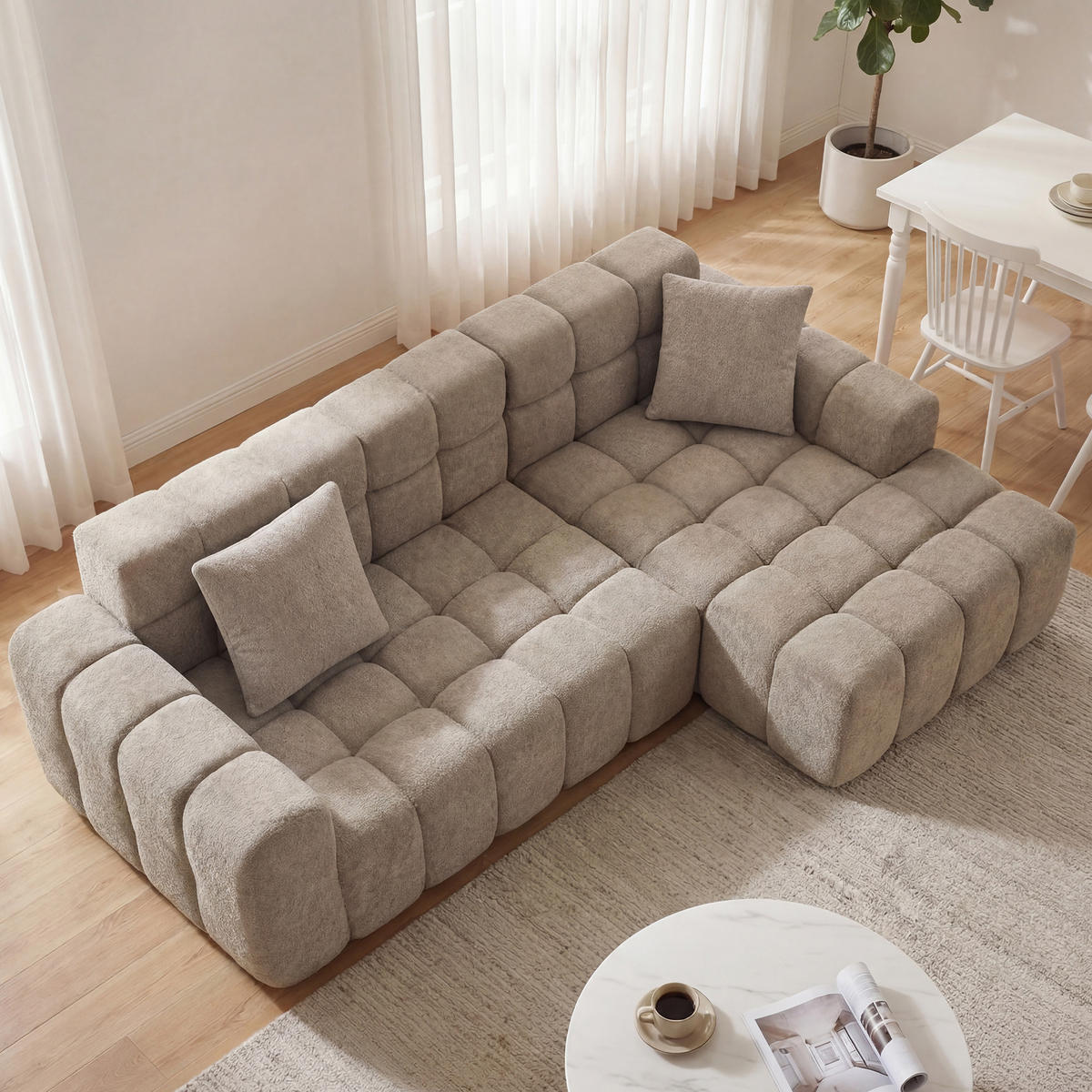 ECKSOFA L-Form 3-Sitzer in Taupe aus Samt mit recht Chaiselongue - Taupe, Textil (249.94/149.1cm) - CHICFURN