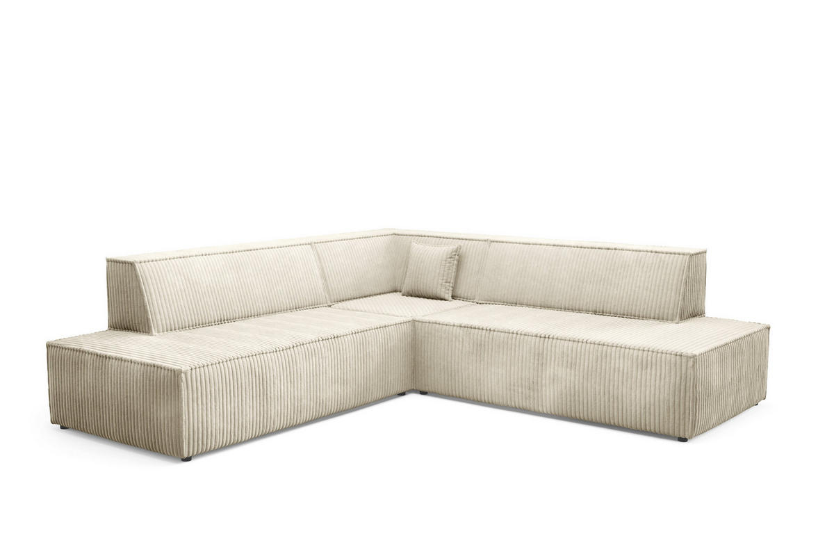 ECKSOFA TESSO II L-S Creme Kordstoff mit Schlaffunktion - Creme, Holz (254/254cm) - MASSENO