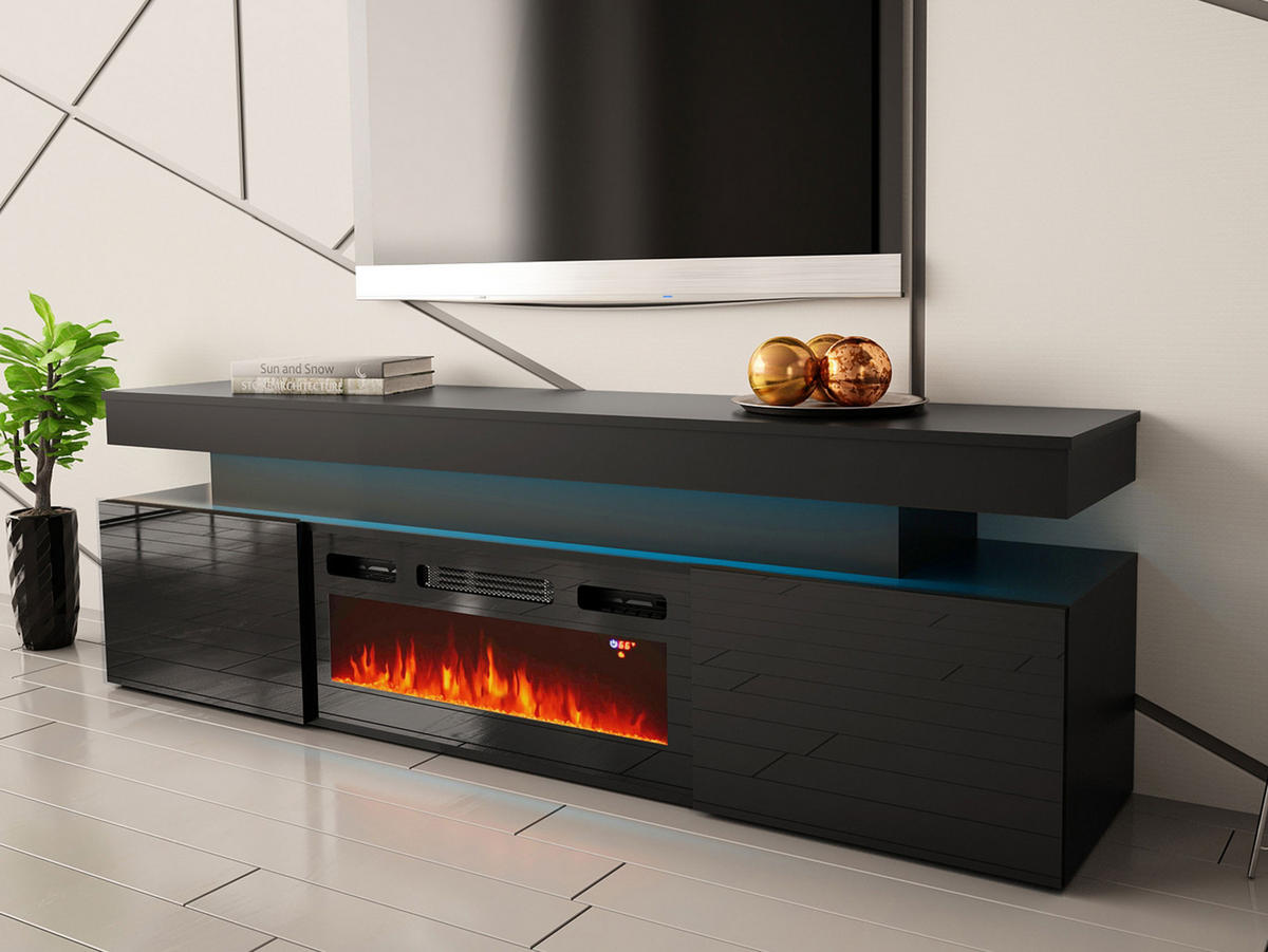 TV-LOWBOARD EF 2D Glossa mit Kamin - Schwarz, Holzwerkstoff/Kunststoff (190/59/41cm) - MIRJAN24