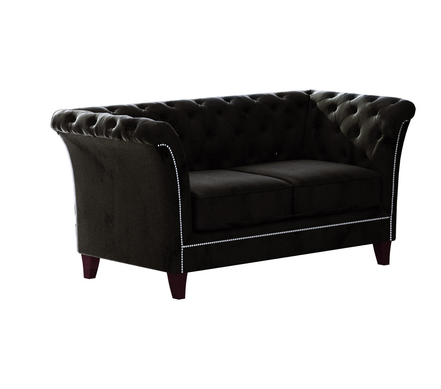 CHESTERFIELD-SOFA 2-Sitzer Fusion Schwarz Samt - Schwarz/Braun, Holz/Textil (175/75/82cm) - S-Style Möbel
