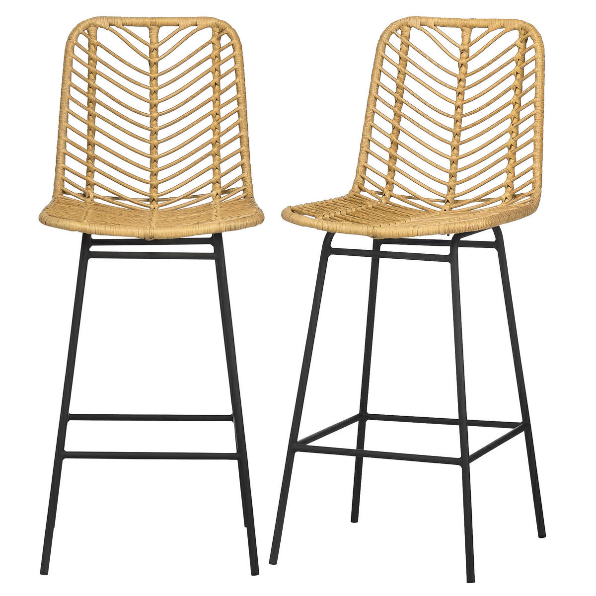 BARHOCKER 2er-Set DE-08018 Boho-Design, PE-Rattan, mit Fußstütze Gelb - Gelb, Metall (52/102/42.5cm) - ComfortXL