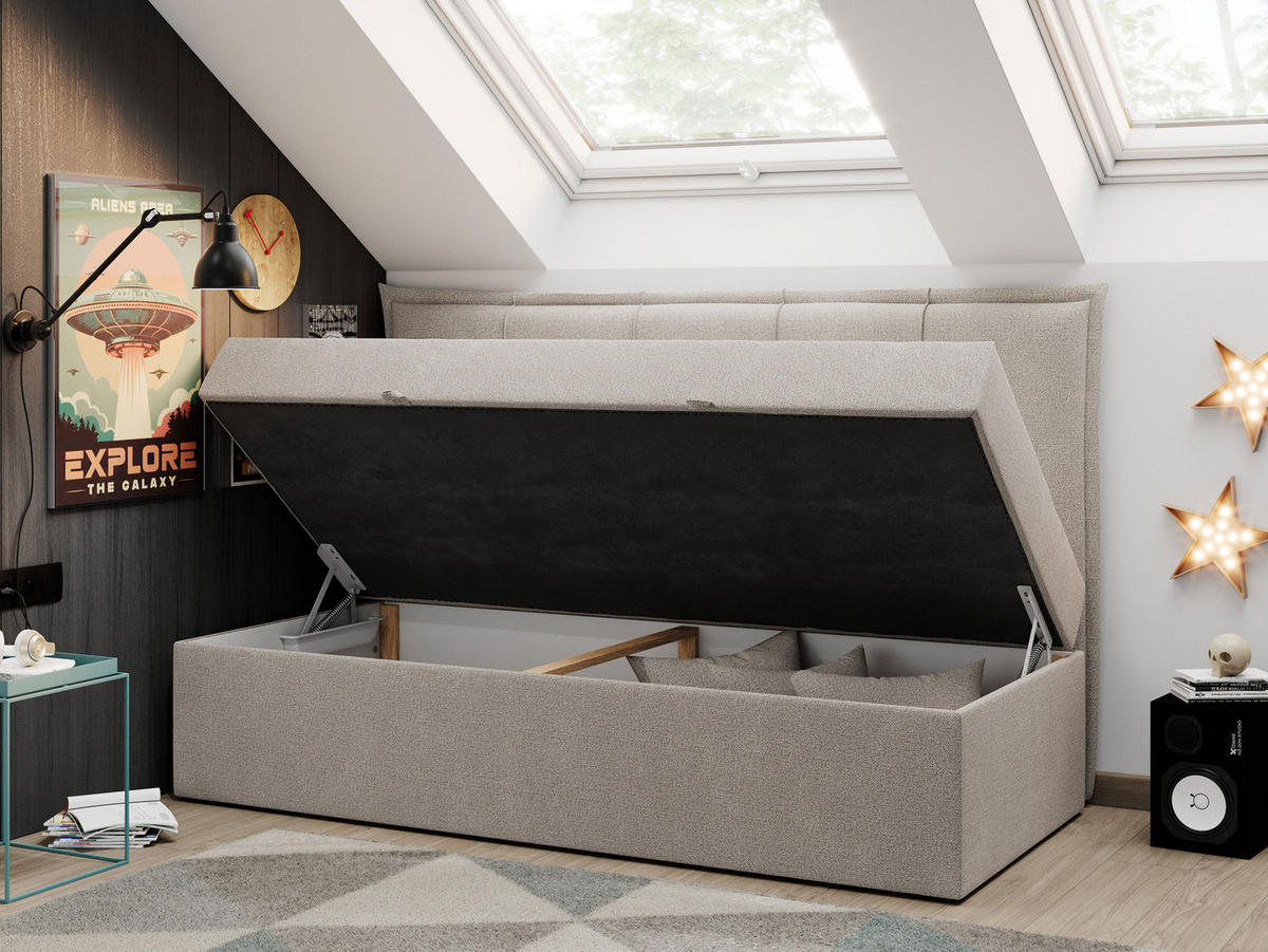 BOXBETT BANCO 90/200 Beige Struktur - H3 - Beige, Holz/Textil (90/200cm) - MKS