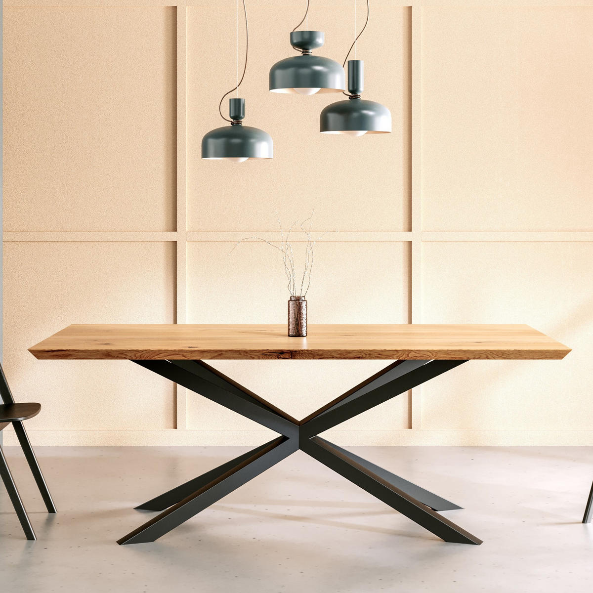 ESSTISCH Lumina aus massivem Eichenholz120x100 cm - Eichefarben/Schwarz, Holz/Metall (120/100/75cm) - Danzz