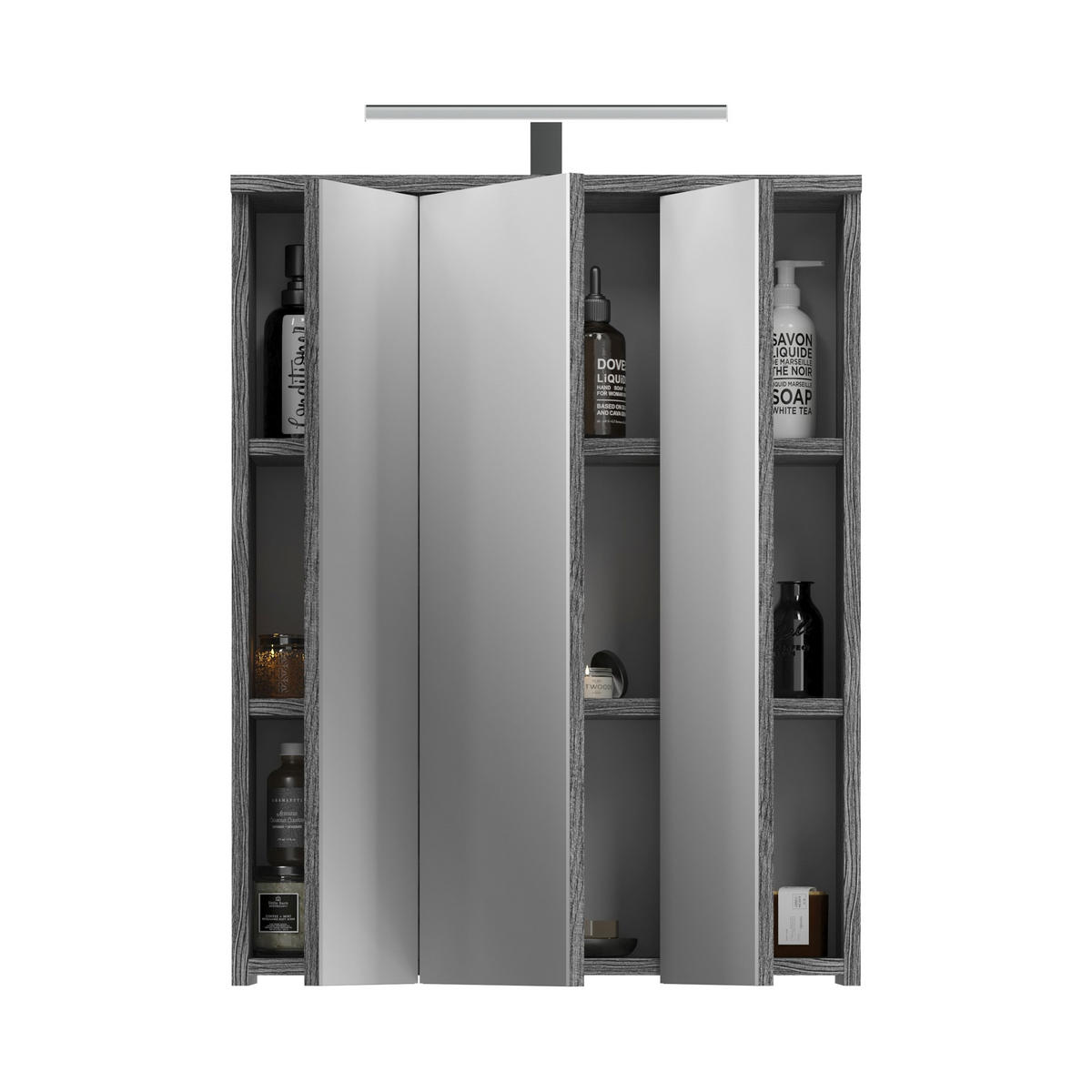 SPIEGELSCHRANK inkl. Beleuchtung BLAKE (B/H/T: ca. 64/77/21 cm) in Rauchsilber Nachbildung - Silberfarben, Holzwerkstoff (64/77/21cm)