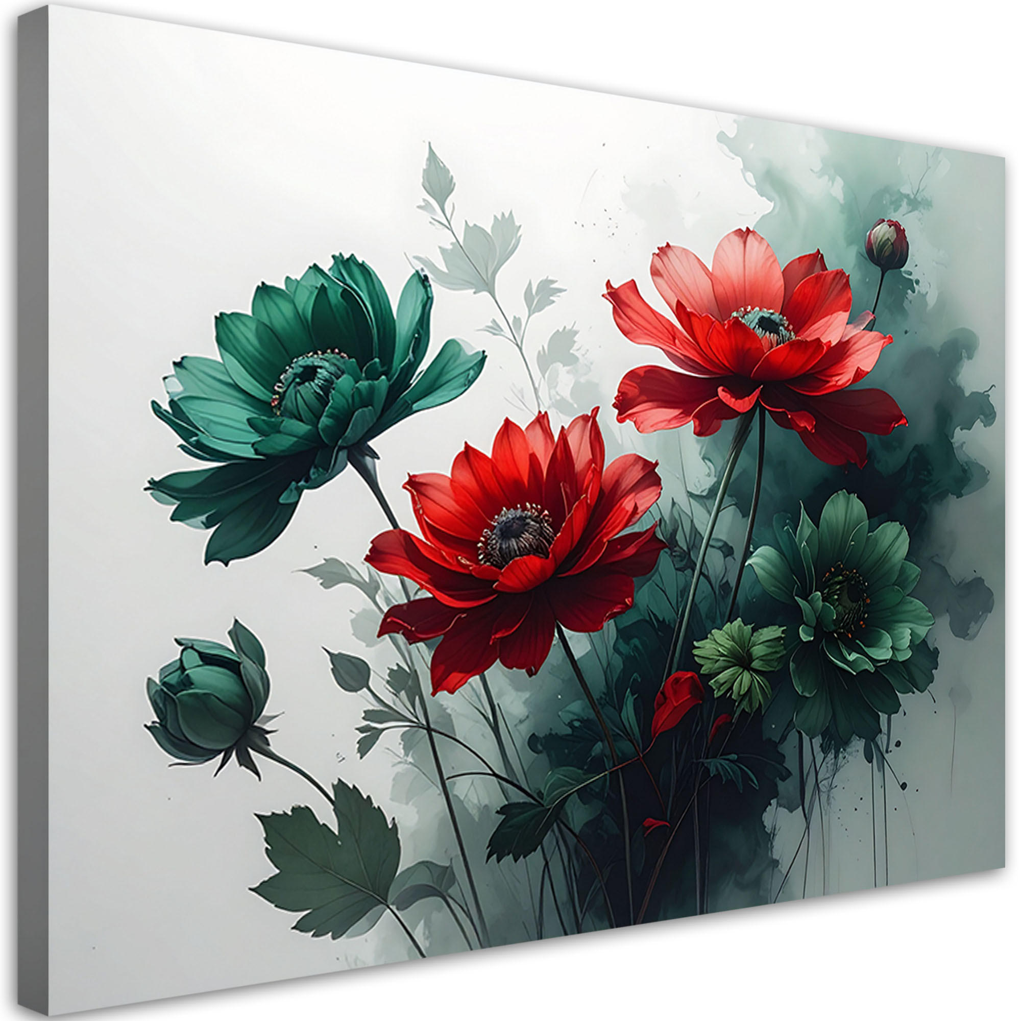 WANDBILD, Rote grüne Pflanze Blumen - Grün, Textil (60/40cm) - Feeby