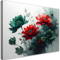 WANDBILD, Rote grüne Pflanze Blumen - Grün, Textil (60/40cm) - Feeby
