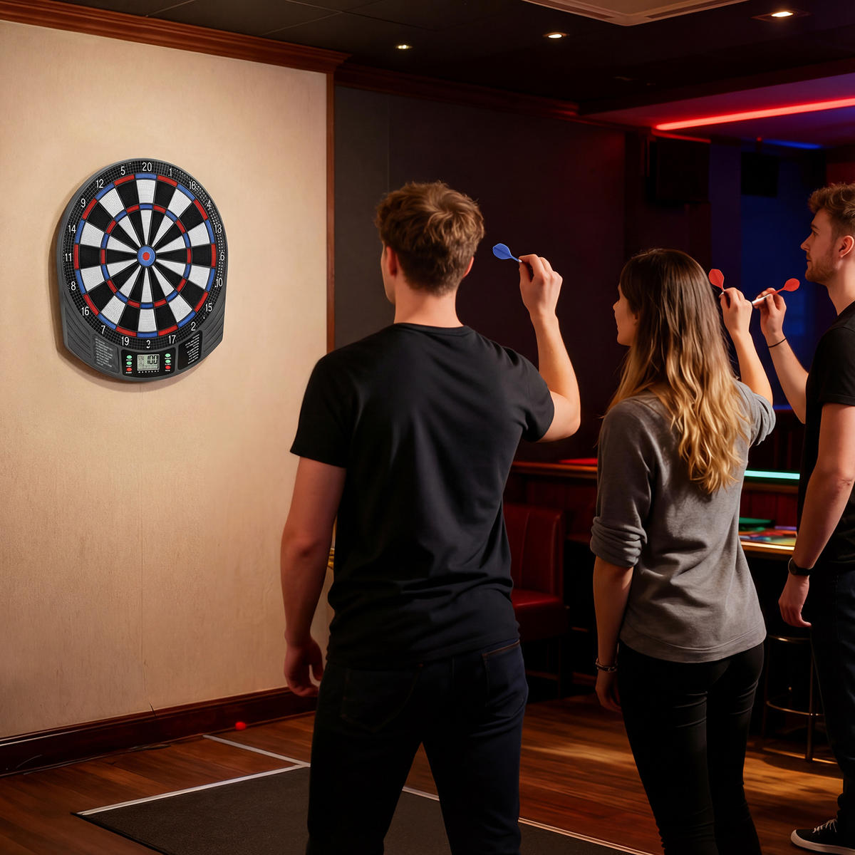 DARTBOARD DE-10843 mit LCD-Display für 1-8 Spieler Bunt - Multicolor, Kunststoff (41/47cm) - ComfortXL