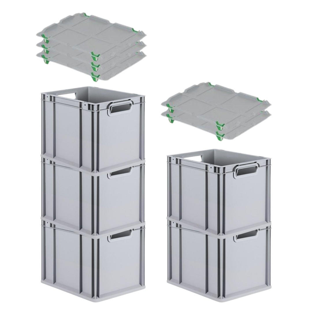EUROBOX 5x Nextgen Economy Mit Auflagedeckel Grau/Grün Griffe Offen 30 Liter - Grün, Kunststoff (30/32/40cm) - PROREGAL