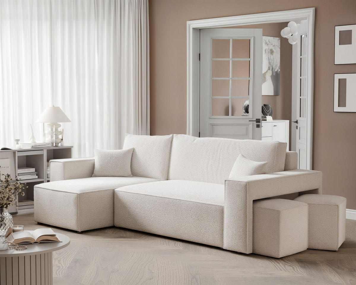 ECKSOFA Adara Inkl. Hocker - Creme, Holzwerkstoff/Textil (262/145cm) - Fun Möbel
