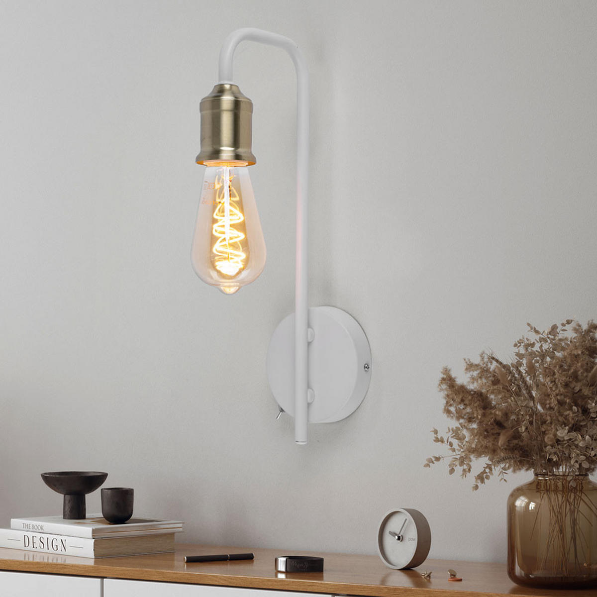 LED WANDLEUCHTE Messing Weiß FLORIDA - Weiß, Metall (10.5/36/16.5cm) - Globo Lighting