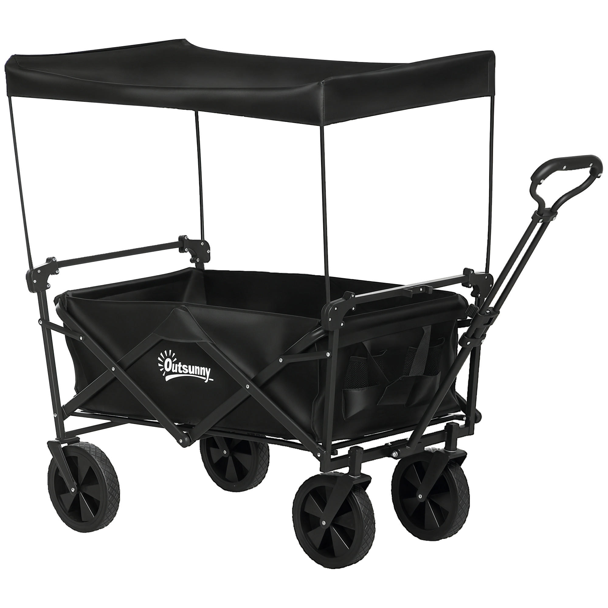 GARTENWAGEN DE-10434 klappbar mit Dach, 110 L Schwarz - Schwarz, Metall (52/105/97cm) - ComfortXL