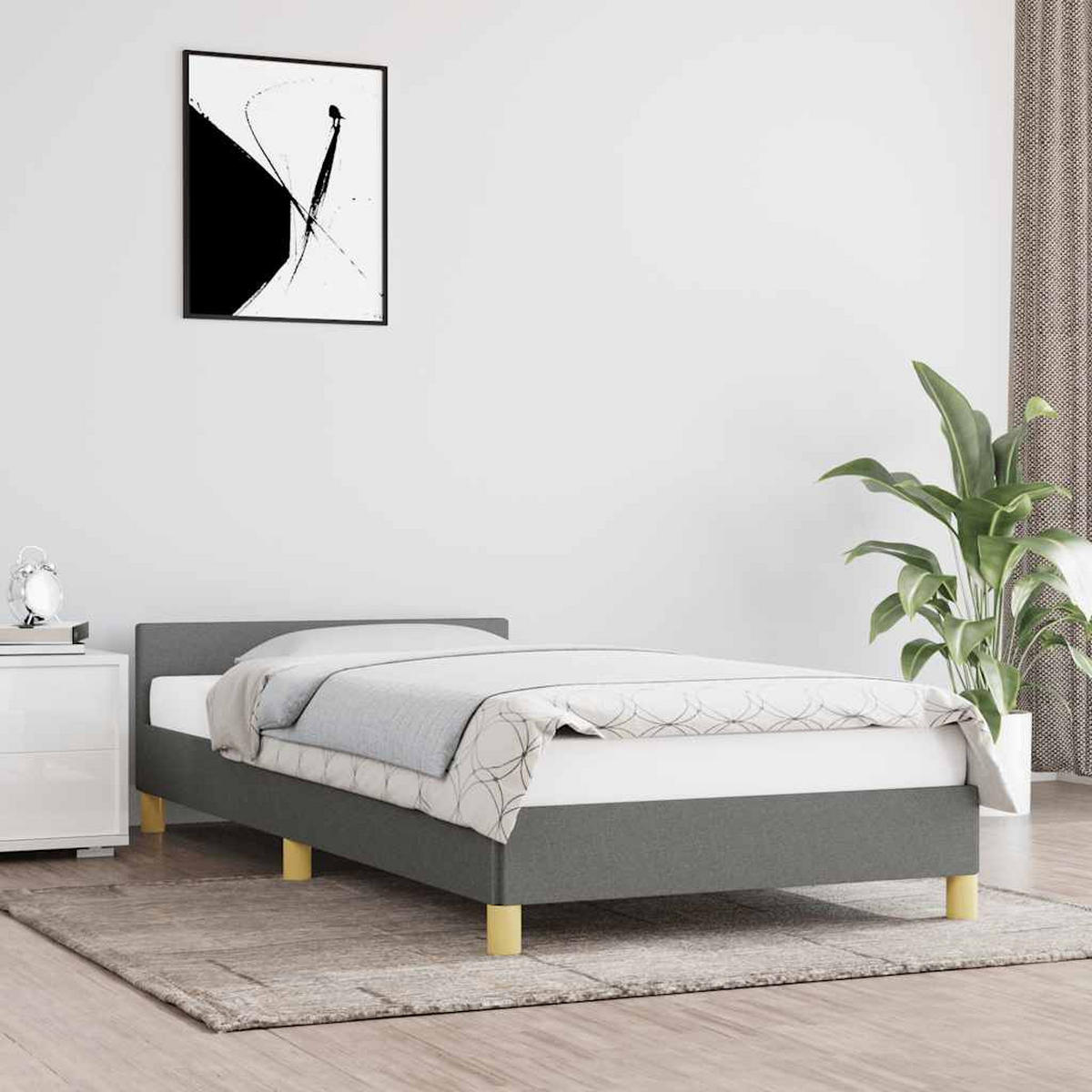 BETTGESTELL Ohne Matratze Dunkelgrau 90/200 Cm Stoff - Grau, Textil (90/200cm) - vidaXL