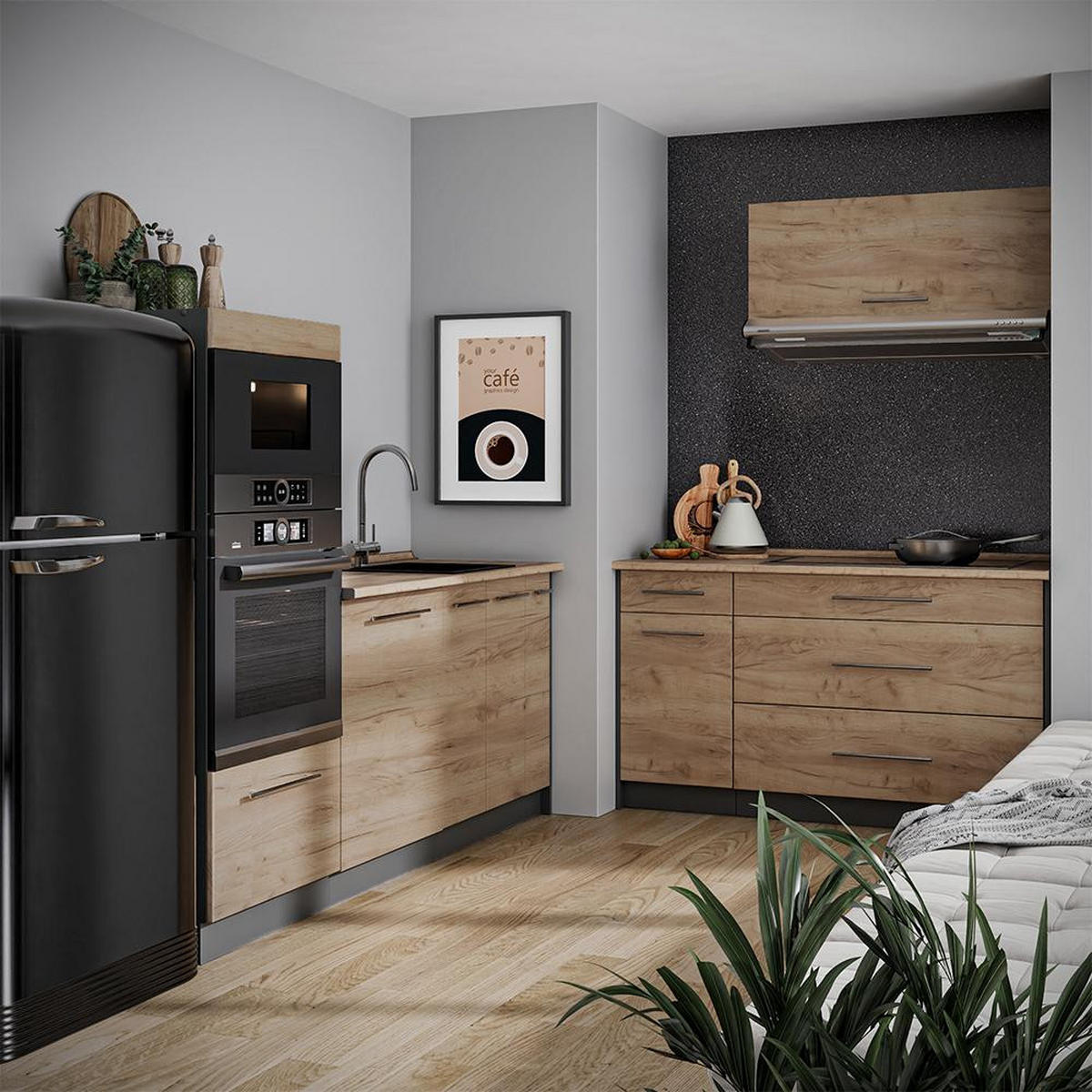 KÖK Fame-Line, Goldkraft ek/antracit, 340 cm, AP Oak - Ekfärgad/Antracit, Träbaserade material (340/153.6/60cm) - Vicco