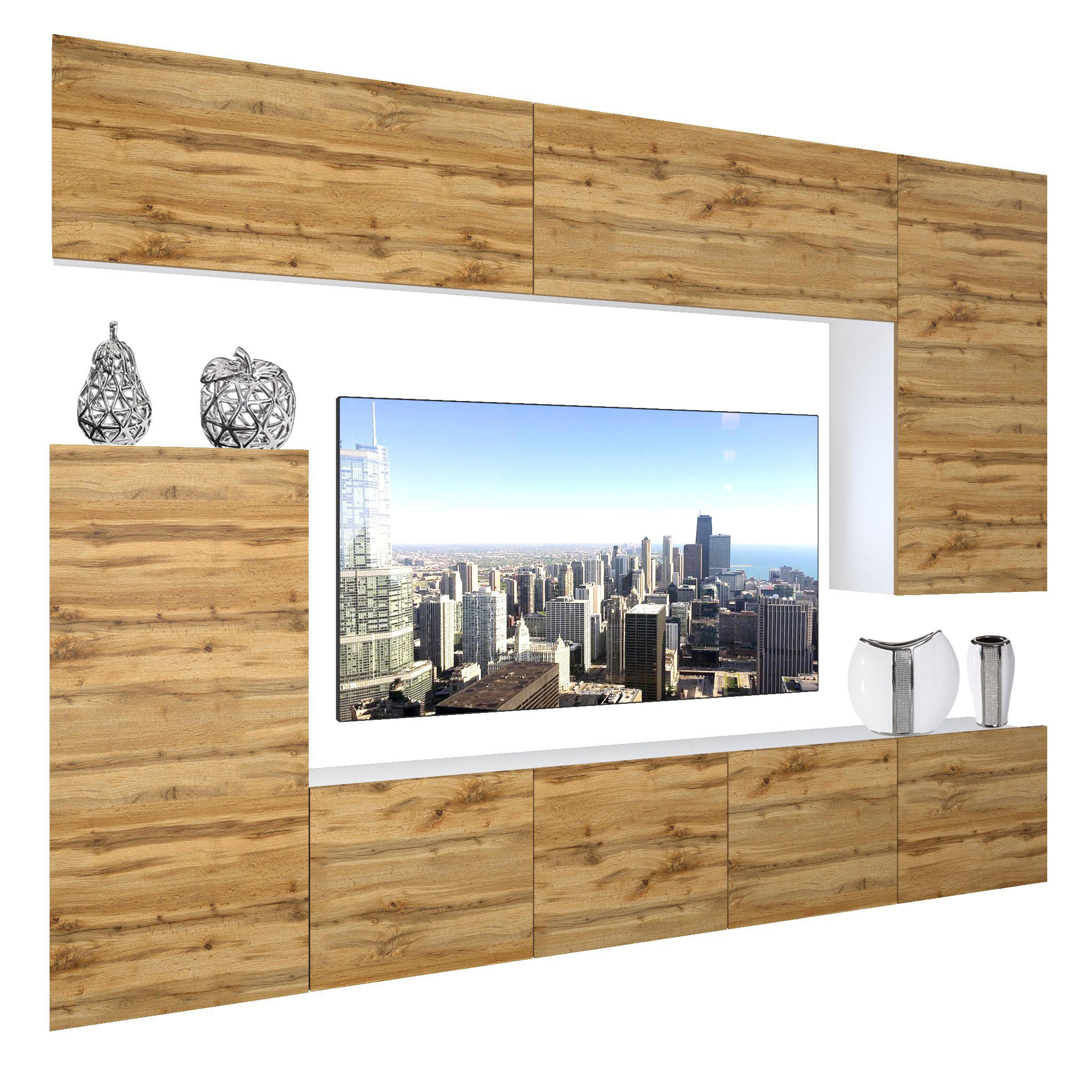 WOHNZIMMERWAND Schrankwand mit LED Wotan-Eiche - Braun, Holz (250/180/36cm) - B BELINI GROUP
