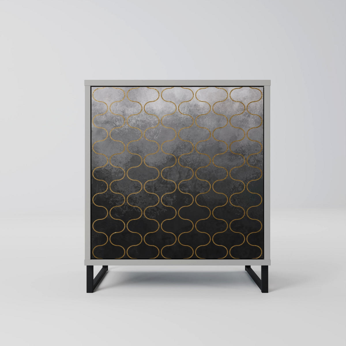 SIDEBOARD TESSELATED GRAYISH, Grau, 57,5x42x70,5 cm, Schwarze Metall-Sternfüße - Multicolor/Schwarz, Holzwerkstoff/Metall (57.5/70.5/42cm) - SpaceRebels