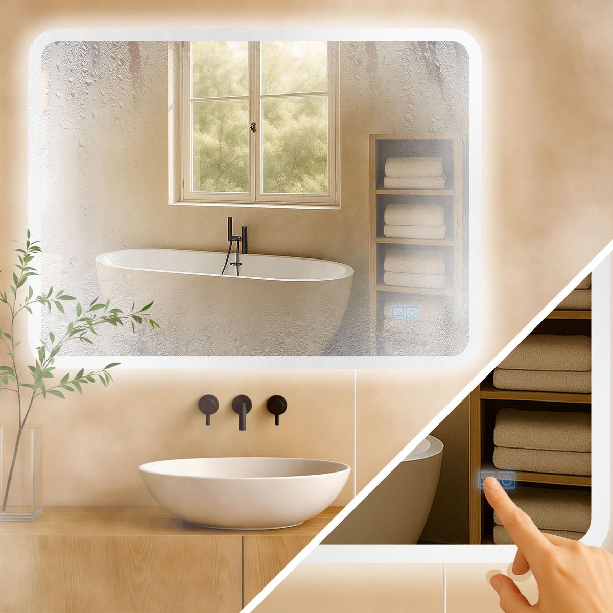 BADSPIEGEL Wien 70x100 ohne Bluetooth 100x3,5x70cm Glas Klarglas Badezimmerspiegel - Klar, Glas (100/70/3.5cm) - DELUKE