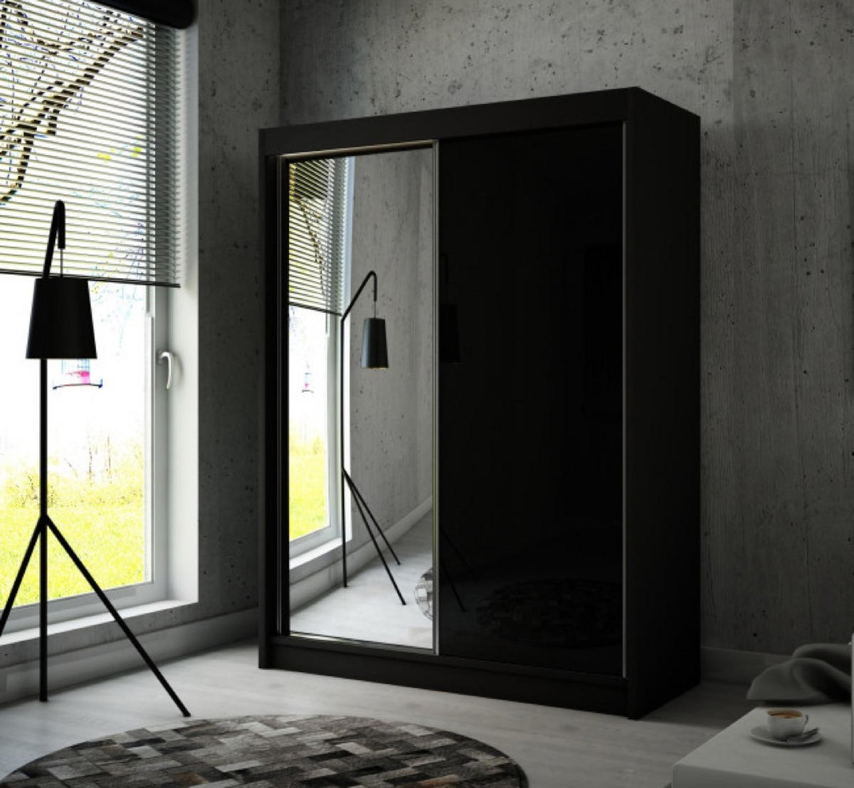 SCHRANK Schwarz Velis Schiebetür Mit Spiegel 150x61x215 cm - Schwarz, Holzwerkstoff (150/215/61cm) - Sepro Meble