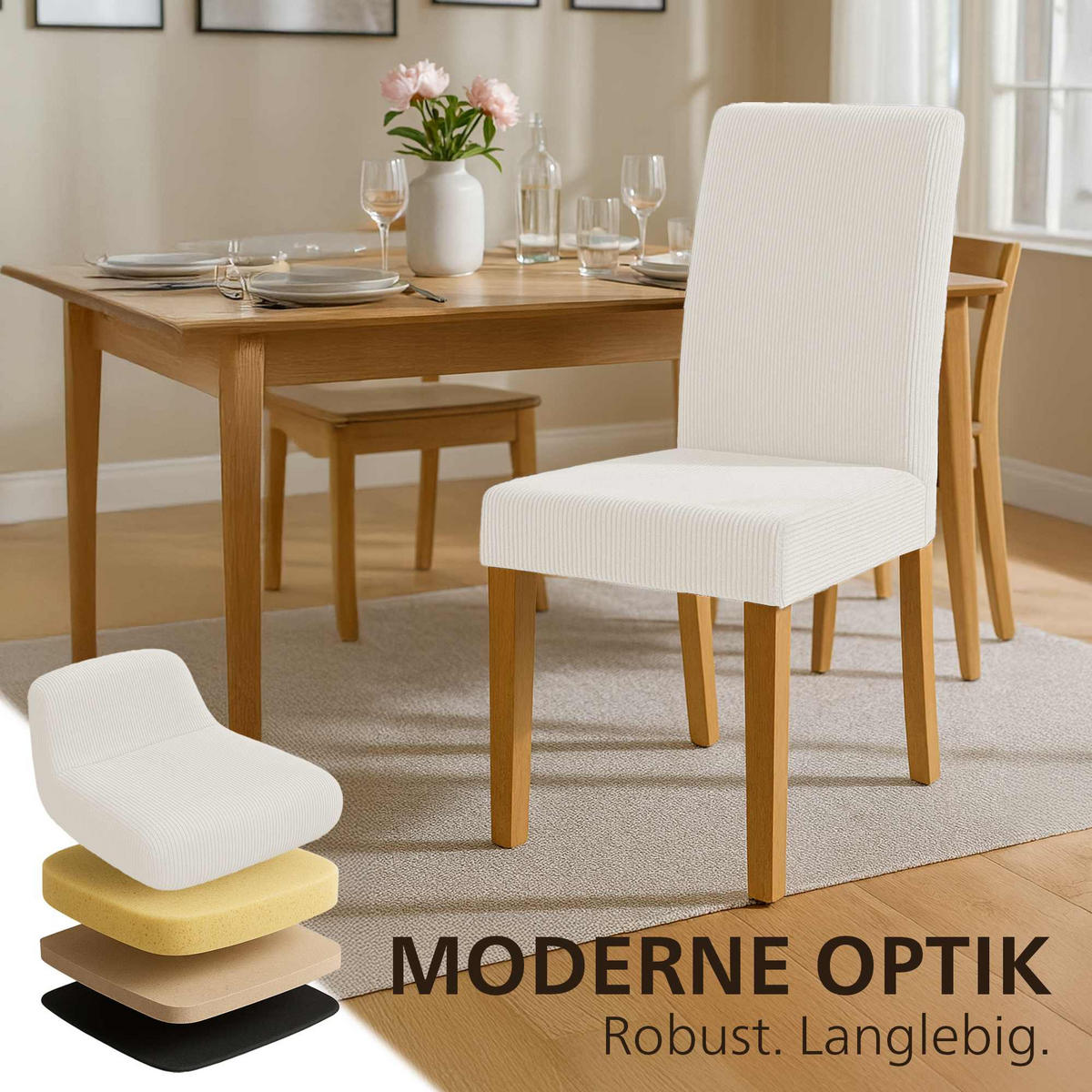 ESSZIMMERSTUHL Cord Creme - Creme/Naturfarben, Holz/Textil (41/91/47cm) - CLP