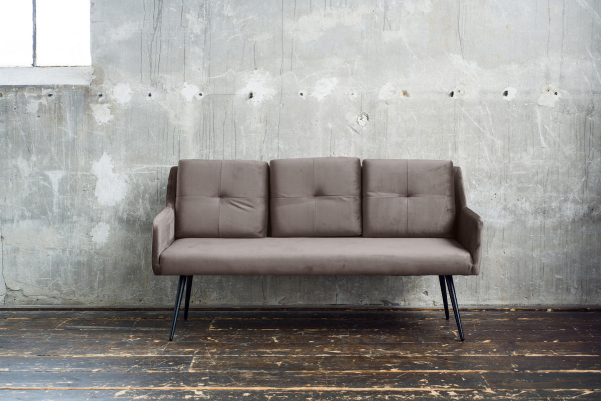 ESSZIMMERBANK PIRI Taupe Velvet - Taupe/Schwarz, Textil (180/84/64cm) - KAWOLA