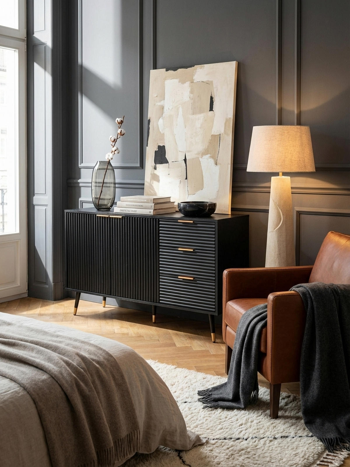 SIDEBOARD – Schwarz/Eiche-Dekor, 120x80x40 cm, mit Türen und Schubladen, Metallbeine - Goldfarben/Schwarz, Holzwerkstoff/Metall (120/80/40cm) - KADIMA DESIGN