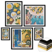 WANDBILDER 5er-Set - 50x50 cm & 20x30 cm & 40x60 cm Schwarzer Rahmen - Berge, rosa Himmel, Wasser, Sukkulente - Schwarz, Kunststoff (40/60cm) - ArtPrintCave