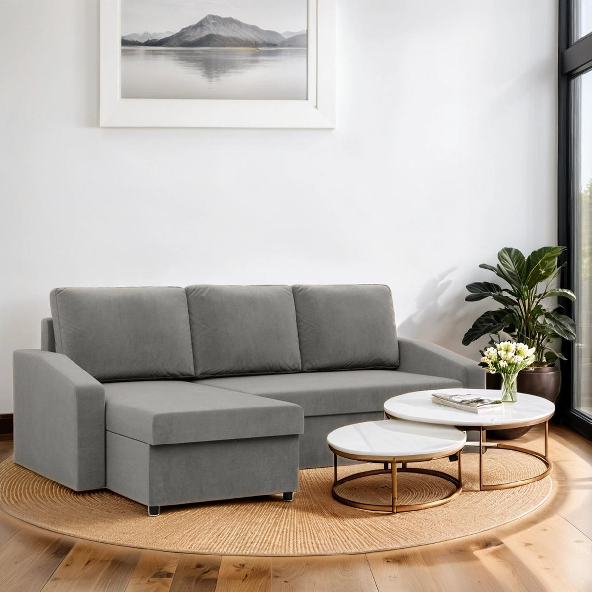 ECKSOFA Neo mit abgeschrägter Armlehnen hellgrau - Hellgrau, Textil (231/140cm) - SIMKAM Furniture