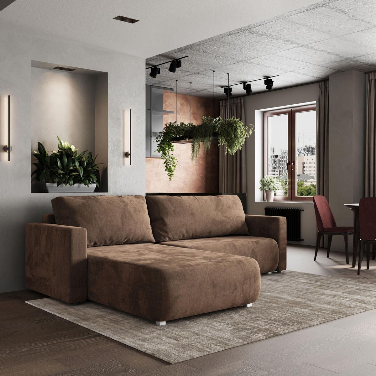 ROHOVÁ SEDAČKA TURIN béžová - šedá/béžová, dřevo/textil (265/183cm) - MASSENO