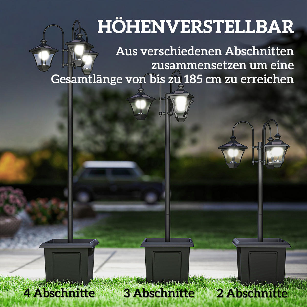 SOLÁRNÍ lucerna ABS nerezová černá - černá, kov (52/52/185cm) - Outsunny