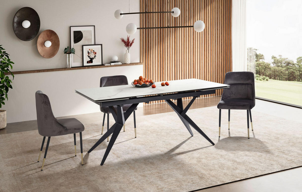 ESSTISCH Ausziehbar Keramik Glas Marmoroptik Groß, Weiß 180x95x76 cm - Schwarz/Weiß, Keramik/Metall (95/180/76cm) - KADIMA DESIGN
