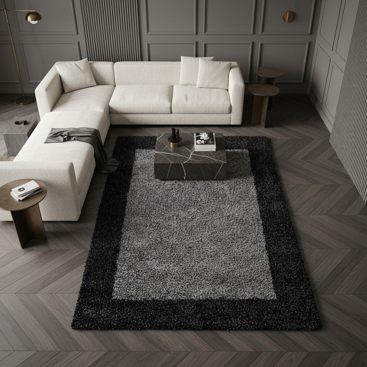 TEPPICH Hochflor einfarbig mit Bordüre Polypropylen Wohnzimmer Anthrazit Rechteckig 300x400 - Anthrazit, Textil (300/400cm) - KADIMA DESIGN