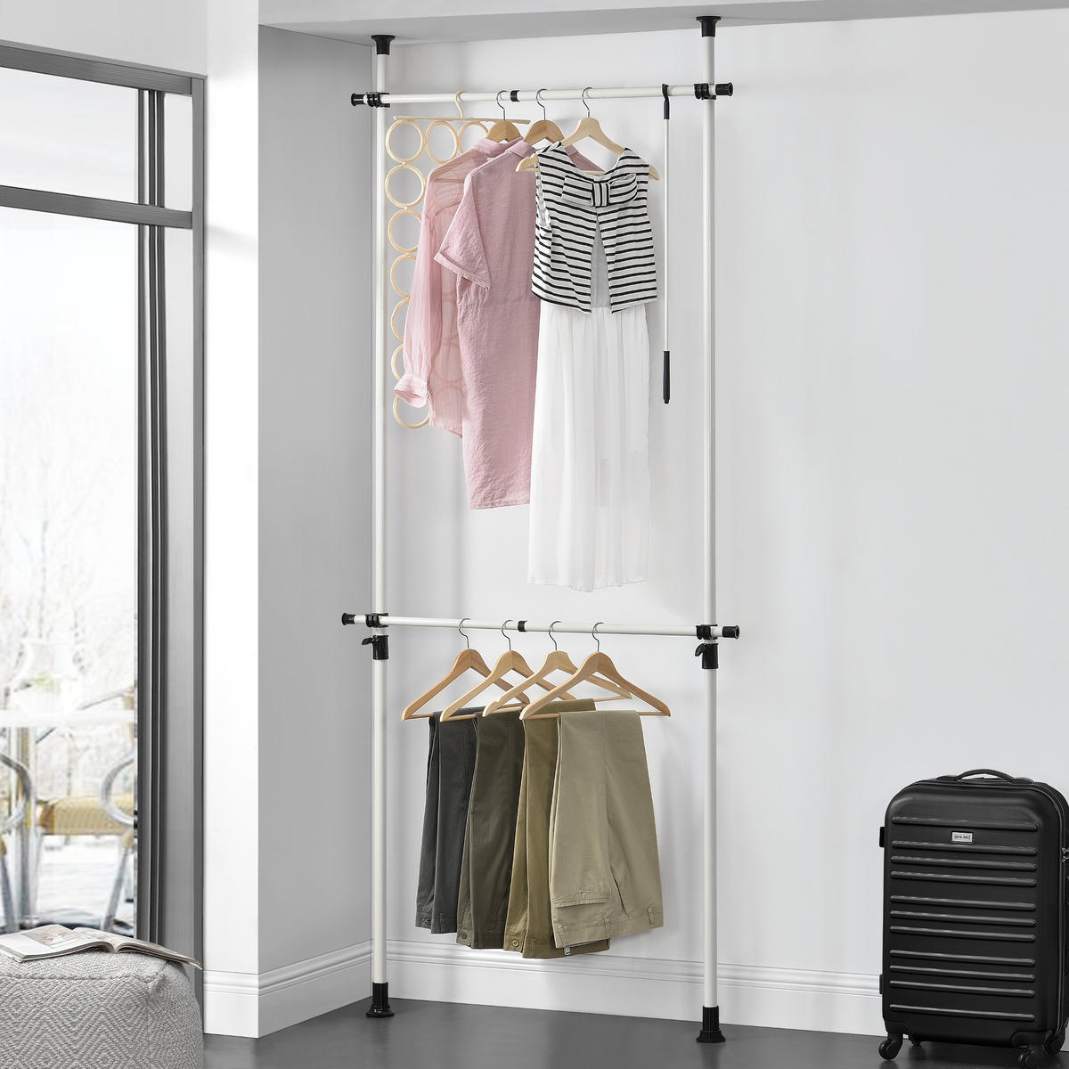 TELESKOPGARDEROBE - Weiß, Metall (115/278/5cm) - [en.casa]