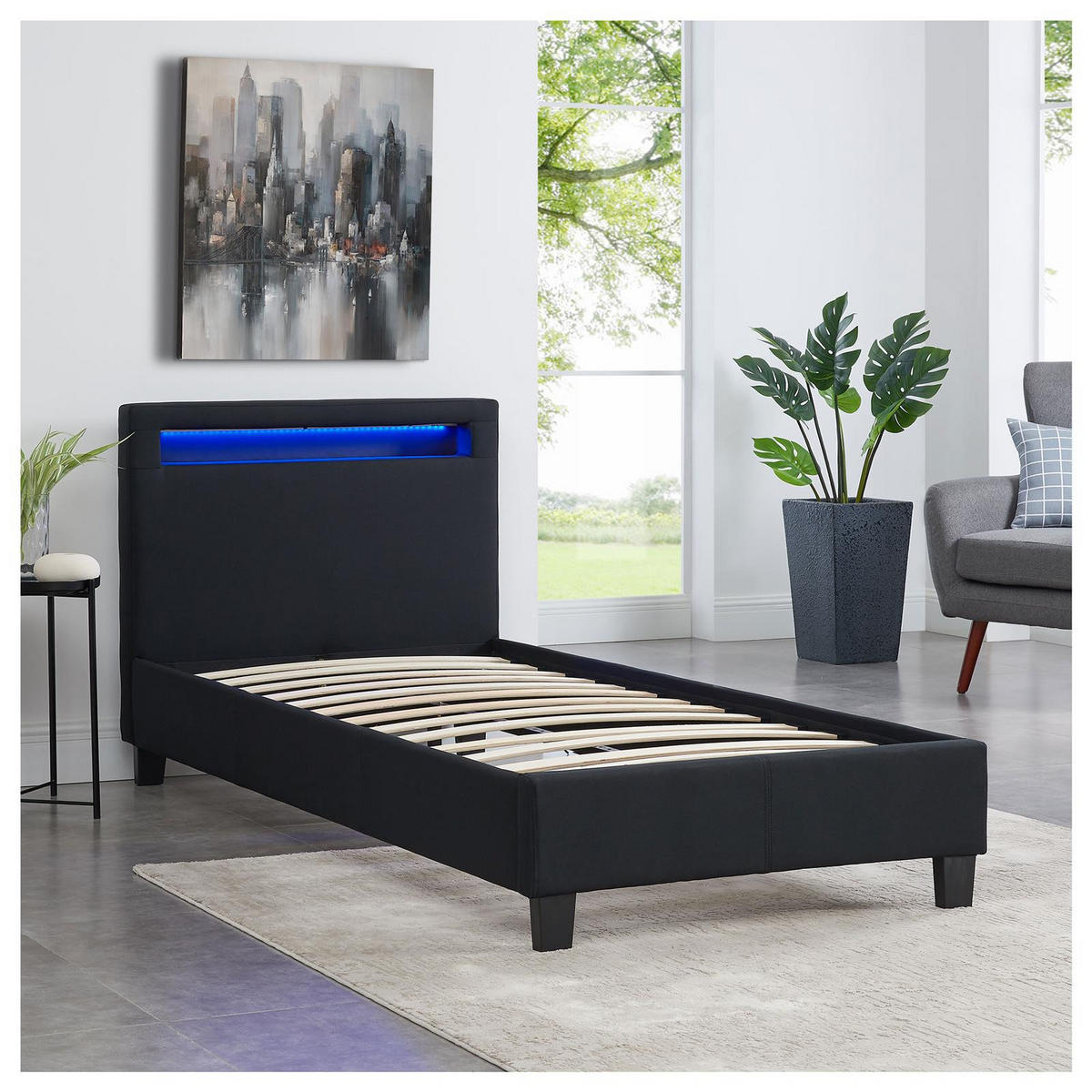 POLSTERBETT MIT LED HIMALAYA 90X200 CM - Schwarz, Textil (90/200cm) - CARO-Möbel