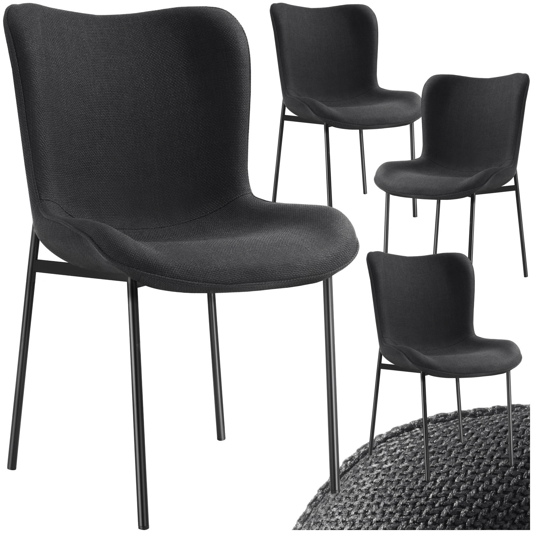 POLSTERSTUHL 4er Set Tessa 54 x 62 x 90 cm Webstoff schwarz/schwarz - Schwarz, Textil (54/90/62cm) - tectake