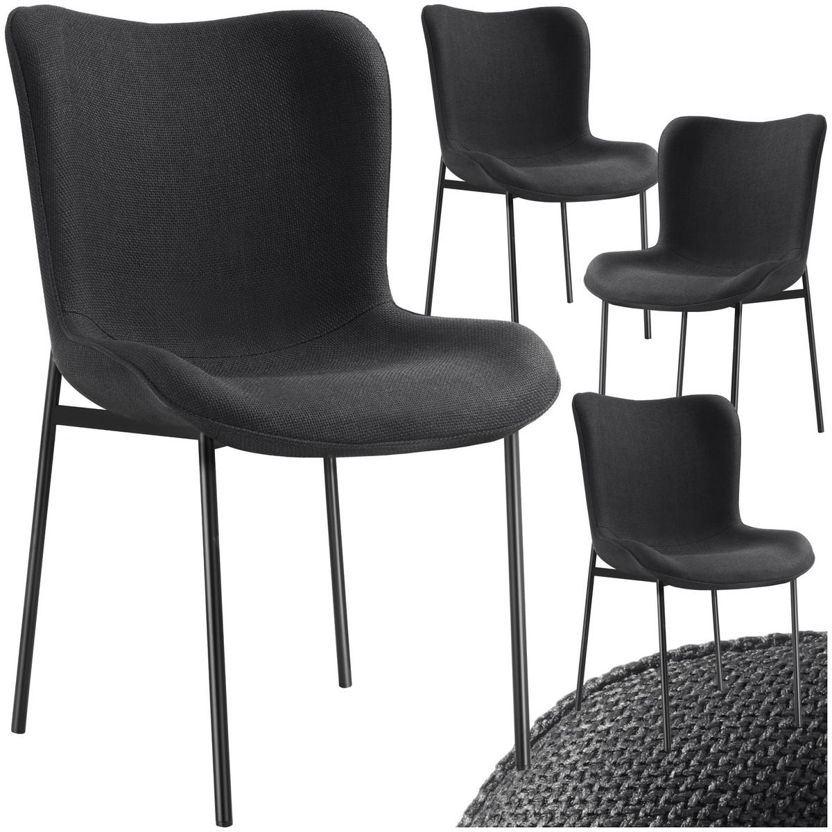 POLSTERSTUHL 4er Set Tessa 54 x 62 x 90 cm Webstoff schwarz/schwarz - Schwarz, Textil (54/90/62cm) - tectake