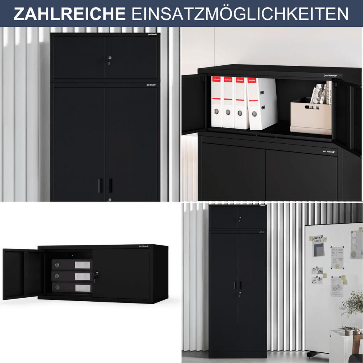 SCHRANKERWEITERUNG Aktenschrank mit 2 Flügeltüren 38x80x40cm Schwarz - Schwarz, Metall (80/38/40cm) - DELUKE