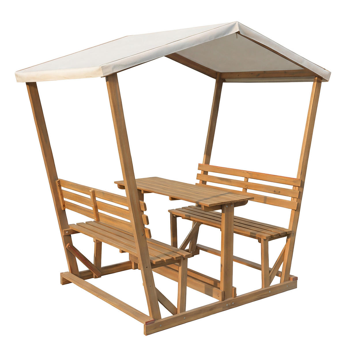 GARTENSITZGRUPPE - Akazie massiv / Polyester - Braun - Creme/Akaziefarben, Holz - home24